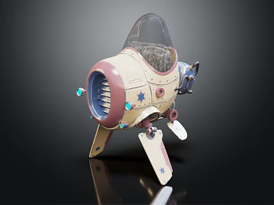 Cute 3D Robot Aircraft Model With Transparent Cockpit Cream White Body And Blue Star Accents 3d model