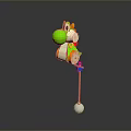 Green Cartoon Character Rattle Toy With Colorful Details Long Stick And White Ball Base