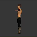 Shirtless Muscular Man With Red And Blue Arm Guards Arms Outstretched In Black Pants