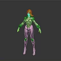 Female Character With Red Hair In Dark Form Fitting Suit And Red Accents Standing Pose