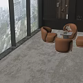 Modern Orange Round Leather Sofa Chairs With White Coffee Table Set In Living Room