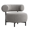 Beige Single Sofa With Round Arms Upholstered In Velvet And Black Metal Legs