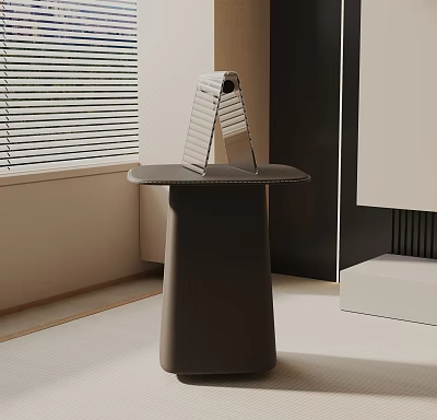 Modern Minimalist Side Table With Dark Base Round Top In Light Floor Room 3d model