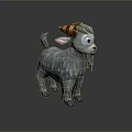 Cartoon Goat 3D Model With Gray Fur Orange White Horns And Blue Eyes
