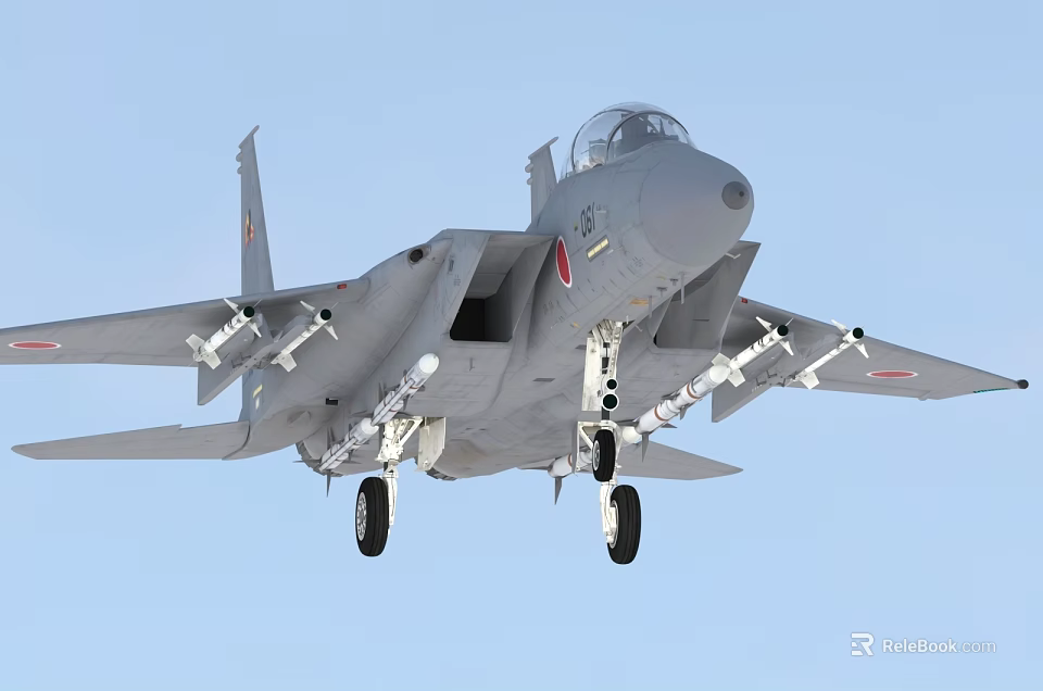 Gray Fighter Jet Flying With Weapons And Landing Gear Down In Blue Sky 3d model 