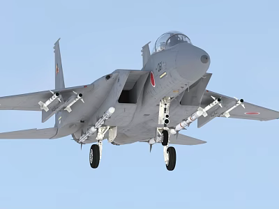 Gray Fighter Jet Flying With Weapons And Landing Gear Down In Blue Sky 3d model