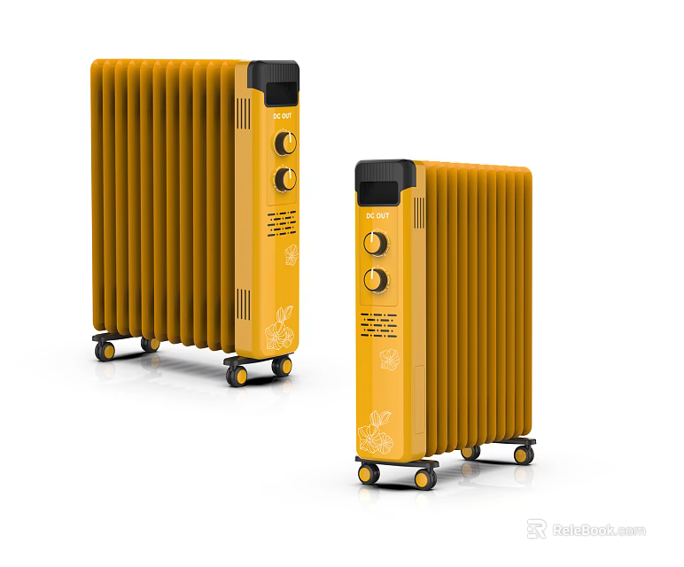 Yellow Electric Heaters With Knob Controls And Wheel Design For Home Use 3d model 