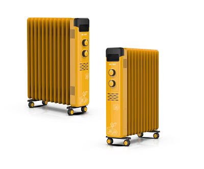 Yellow Electric Heaters With Knob Controls And Wheel Design For Home Use 3d model
