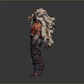 Game Movie Character Red Skinned Warrior with Ornate Feathered Headdress and Armored Gear