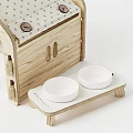 Wooden Garden Pet House With Cushion And Bowl Stand In Light Wood Tone