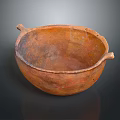 Handmade Brown Clay Bowl With Two Handles Displayed On Black Reflective Surface