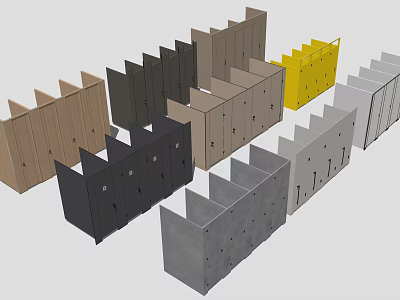 Public Restroom Stall Designs With Various Colors And Materials For Modern Facilities 3d model