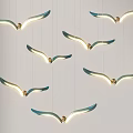 Multiple Modern Decorative Teal Seagull Wing Shaped Hanging Chandeliers With Illuminated Light 3d model