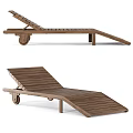 Modern Wooden Outdoor Lounge Chair With Adjustable Backrest And Wheels For Patio Garden