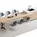 Modern Wooden Bar Counter With Grey Chairs White Sink Countertop Black Vase And Fruit Tray