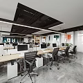 Spacious Modern Public Office Space Interior With Workstations Green Chairs Computers And Bookshelves