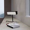 Modern Desk Lamp on Window Side Table with Books Coffee Cup Cherries and Sea View