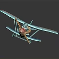 Blue Winged Biplane Model With Red Propeller And Cockpit Details On Dark Background