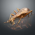 Detailed Golden Beetle Sculpture With Shiny Metallic Finish On Dark Background