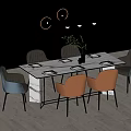 Modern Dining Table Set With Marble Top Multicolor Chairs Hanging Lights And Tableware 3d model