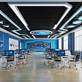 Modern School Computer Lab With Computers Desks Chairs Ceiling Lighting And Wall Screens