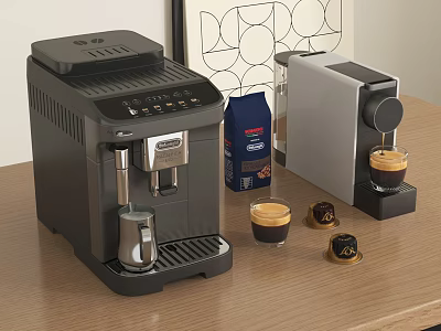 Modern Espresso Coffee Machine Appliance With Capsules Cups And Packets For Home Kitchen 3d model