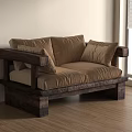 Two Seater Sofa With Wooden Frame Brown Cushions And Throw Pillows In Living Room