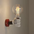 Mickey Mouse Hand Shaped Wall Lamp with Clear Glass Bulb Red Base White Hand Design