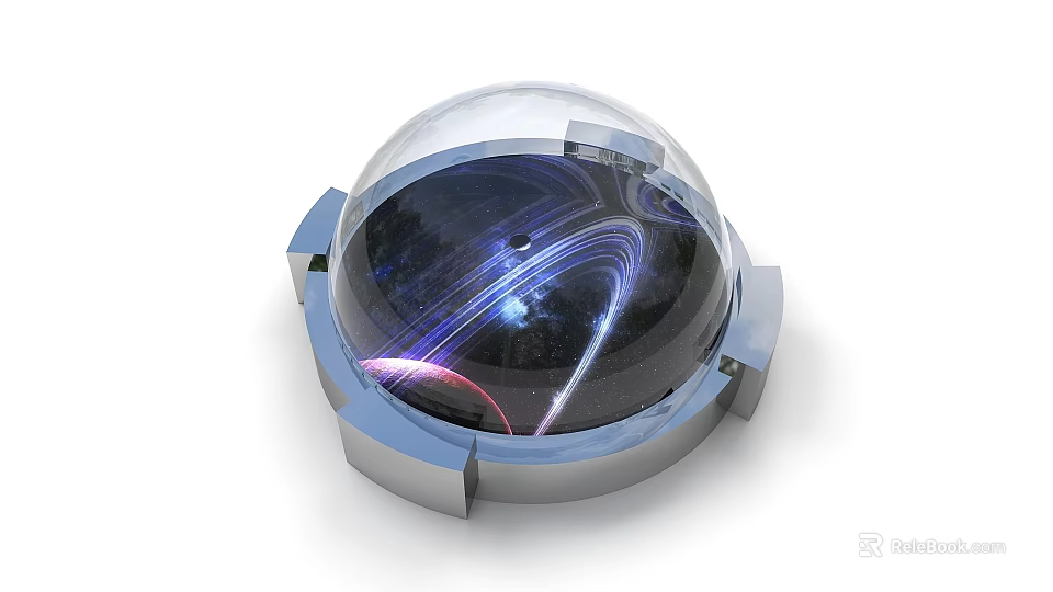 Futuristic Transparent Sphere Design With Metallic Base And Inner Scenic Light Effects 3d model 