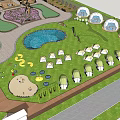 Park Layout Design With Green Lawn Pond Greenhouse And Walking Paths