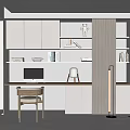 Modern Study Room Interior With Wooden Shelves Desk Computer Chair Green Plant And Lighting Strips