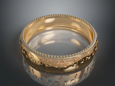 Elegant Gold Bangle With Intricate Carvings And Decorative Edges For Daily Use 3d model