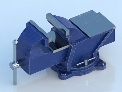 Blue Metal Bench Vise With Fixed Base And Clamping Jaws 3d model