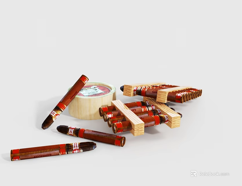 Premium Cigars In Elegant Wooden Box With Display Stand For Home Use 3d model 