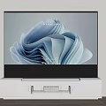 Modern TV Displaying Blue Abstract Pattern With White TV Stand In Interior