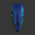 Fantasy Character Blue Dragon Head Sculpture With Glowing Scales And Sharp Spikes