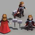 Cartoon Style Thor Character 3D Model With Red Cape Armor And Multiple Views