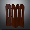 Red Folding Room Divider With Four Panels And Vertical Stripe Cutout Design