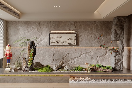 New Chinese-style Interior Landscape Sits Courtyard Landscape Courtyard Sits Plant Pile 3d model