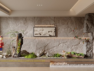 New Chinese-style Interior Landscape Sits Courtyard Landscape Courtyard Sits Plant Pile 3d model