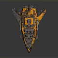 Orange Metallic Science Fiction Vehicle With Shiny Metal Plates And Protruding Structures