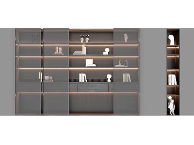 Modern Bookcase With Multiple Shelves Built in Lighting Books And Decorative Items 3d model