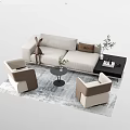 Modern Light Colored Sofa Coffee Table Set With Accent Pillows Side Chairs And Decorative Plants 3d model