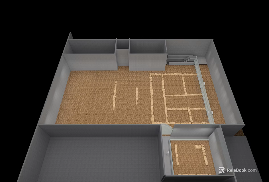 Cultural Center Interior Layout With Functional Areas And Wooden Flooring Design 3d model 
