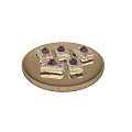 Delicious Layered Square Cakes on Wooden Plate with Cream and Chocolate Topping