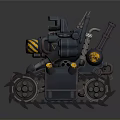 Futuristic Dark Blue Tank 3D Model With Multiple Weapon Turrets And Armored Tracked Chassis
