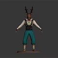 Mythical Deer Character With Antlers In White Shirt And Teal Pants On Hexagon Pattern Base