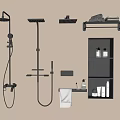 Modern Shower System With Handheld And Overhead Sprayers Bathroom Storage Shelves Towel Racks