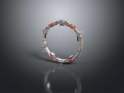 Circular Decorative Ring With Metal Components Red Silver Accents And Reflective Surface On Dark Background 3d model