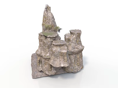 Layered Rock Formation Decorative Structure With Green Platform And Small Trees 3d model